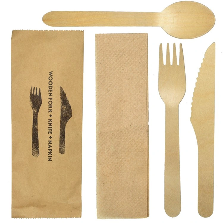 Custom Logo Wood Disposable Cutlery Set for Restaurant Pizza Shop Snacks Food