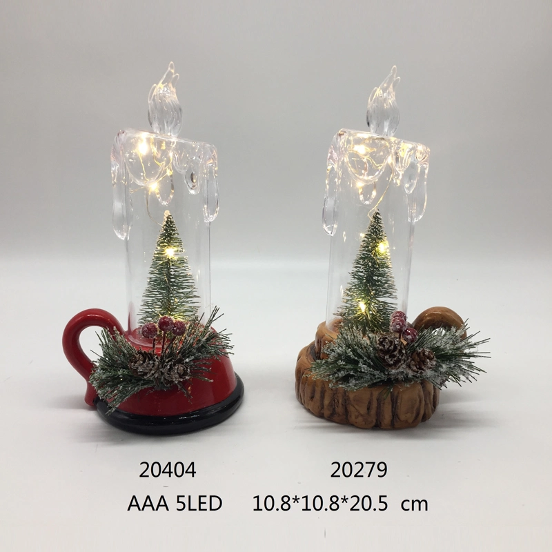 Ceramic Santa & Snowman in Crystal Candle Design LED Lighting Crafts in 2 Color Assortment for Christmas Decoration