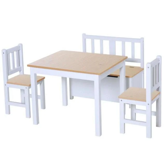 Bonne vente Table d'activités pour enfants Ensemble de table de jeu en bois massif blanc avec chaise.
