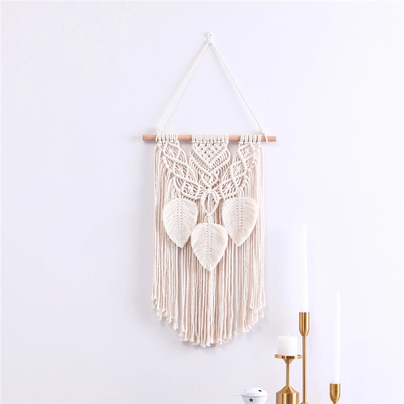 Hand-Woven Tapestry with Cotton Rope Tassel Leaf Ornament Wall Decoration