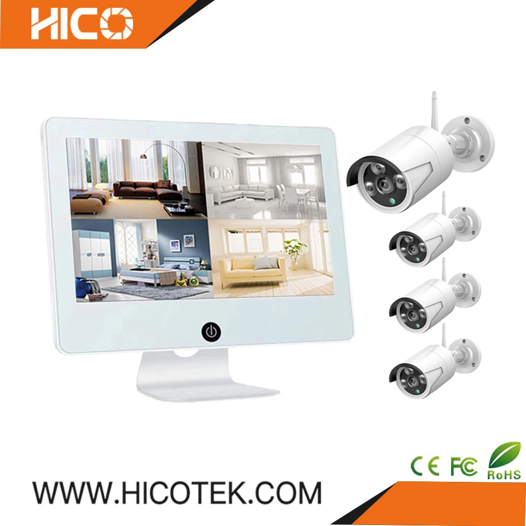 1080P WiFi IP CCTV Camera Wireless NVR All in One LED Monitor Kits with PIR and Audio