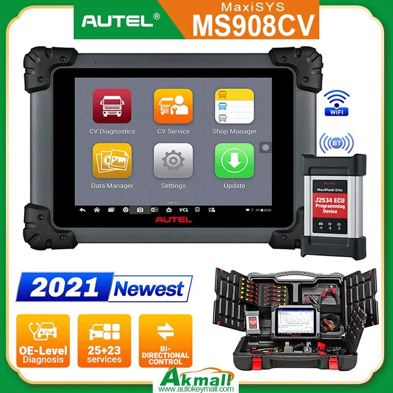Autel Ms908CV Maxisys CV Auto Car Scan-Ner Diagnostic Tool مع جهاز برمجة وحدة التحكم الإلكتروني Maxifflash Elite J2534 لشاحنة الخدمة الشاقة