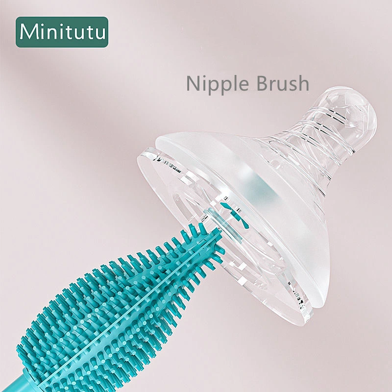 Nipple Brushes Silicone Rotational Baby Feeding Bottle Brush Set