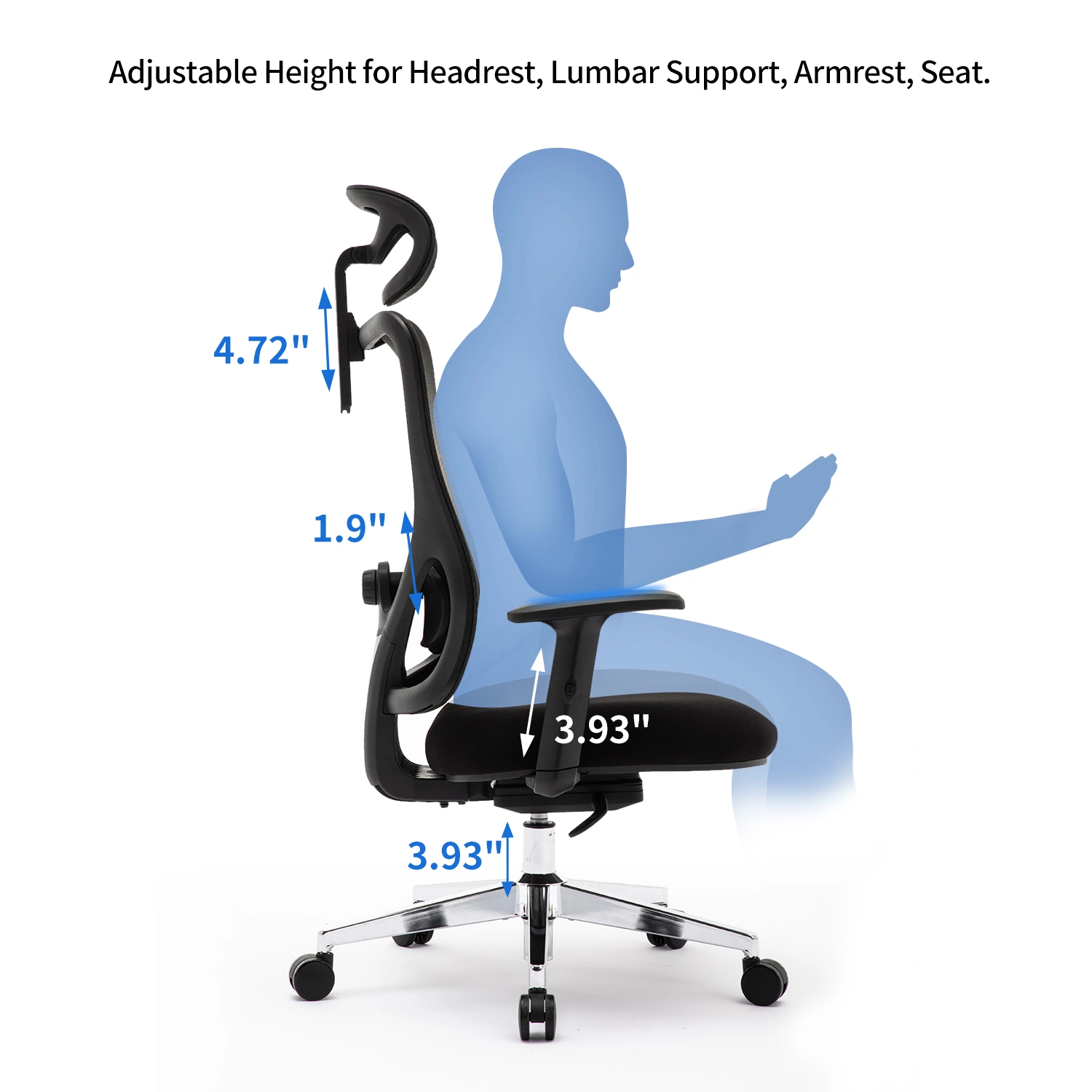 Ergonomic Computer Chair, Home Office Swivel Chair, Adjustable, High-Elastic Mesh Fabric, Breathable and Comfortable