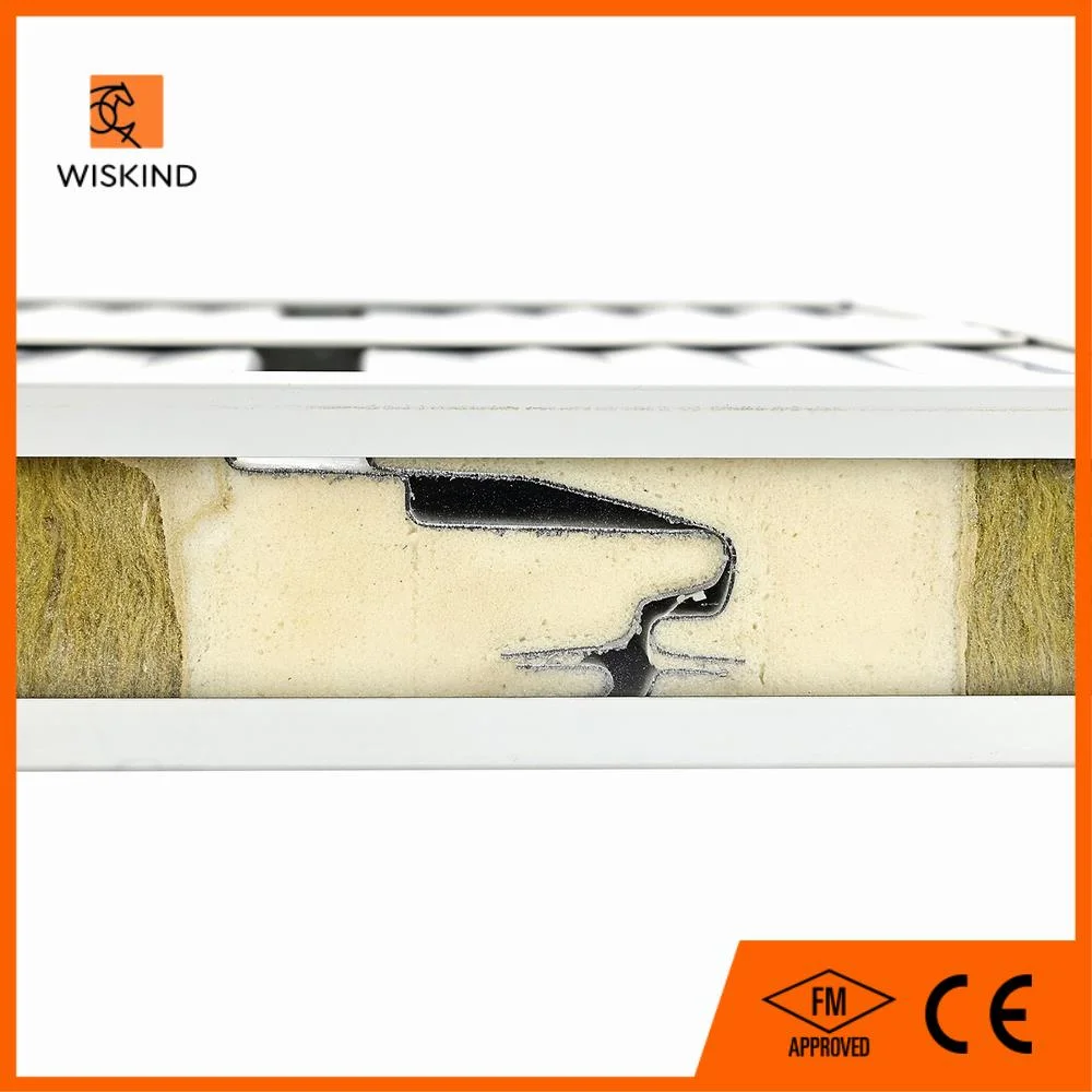 Heat Insulation 50mm 75mm 100mm 150mm Wall Roof Ceiling Rock Wool Sandwich Panel