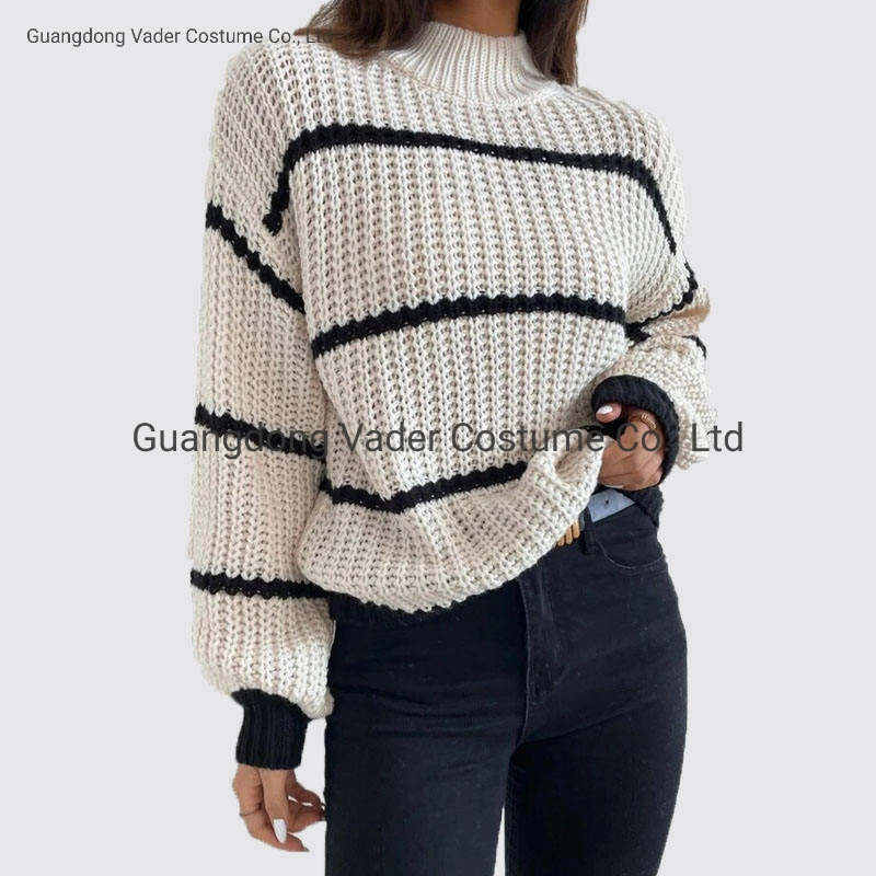 Knitted Pullovers Ladies&prime; Sweaters Stripes Are Hot Sellers of Autumn and Winter Sweaters