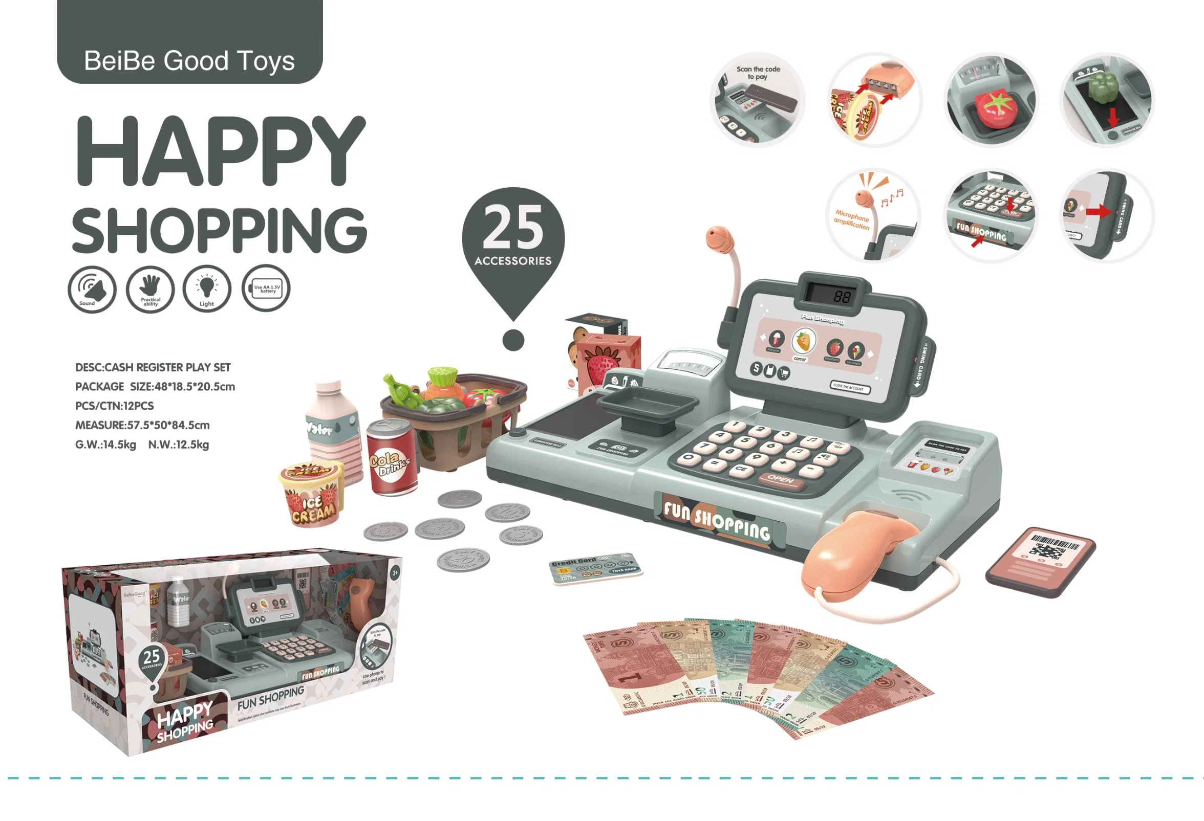 Cash Register Play Sets mit Licht &amp; Sound Pretend Play Küche Puppe Spielzeug Kunststoff Kinder Spielzeug DIY Selbstmontage Fabrik Direktvertrieb Großhandel/Lieferant Intellec