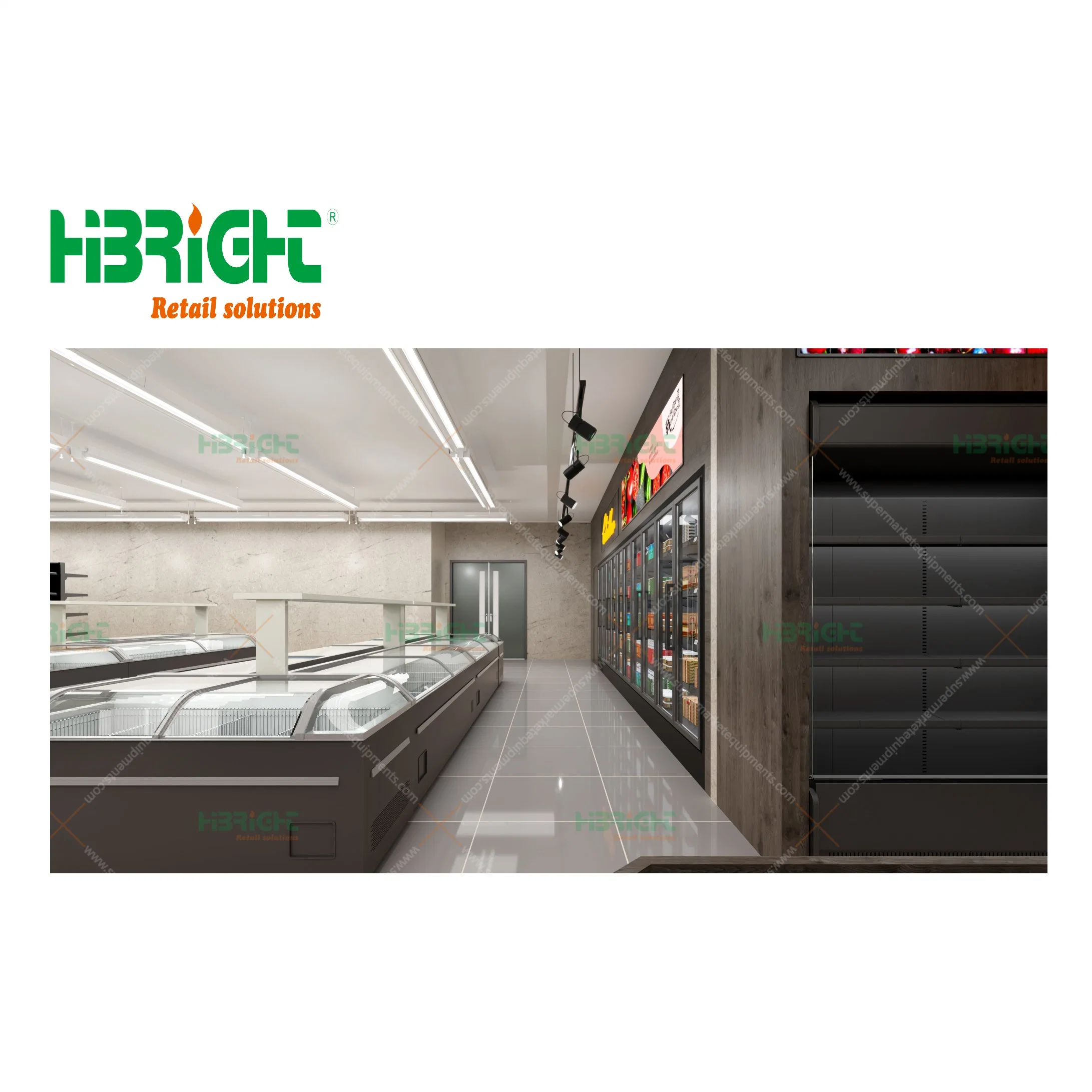 Racks de chiller com ecrã Highbright formato de logótipo personalizado Layout Design supermercado Equipamento