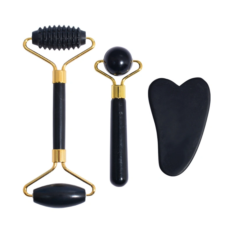 Custom Facial Black Jade Roller Facial Anti-Aging Gua Sha Massager Set