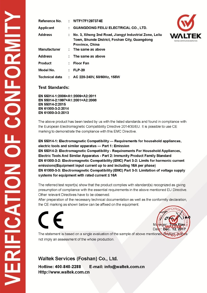Pavimento industrial Ventilador com certificação da AEA