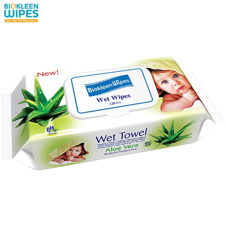 Biokleen Custom Logo Aloe Vera Vitamin E Toallitas Humedas 120 Und Baby's Wipes and Tissues Wet Wipe with Scent