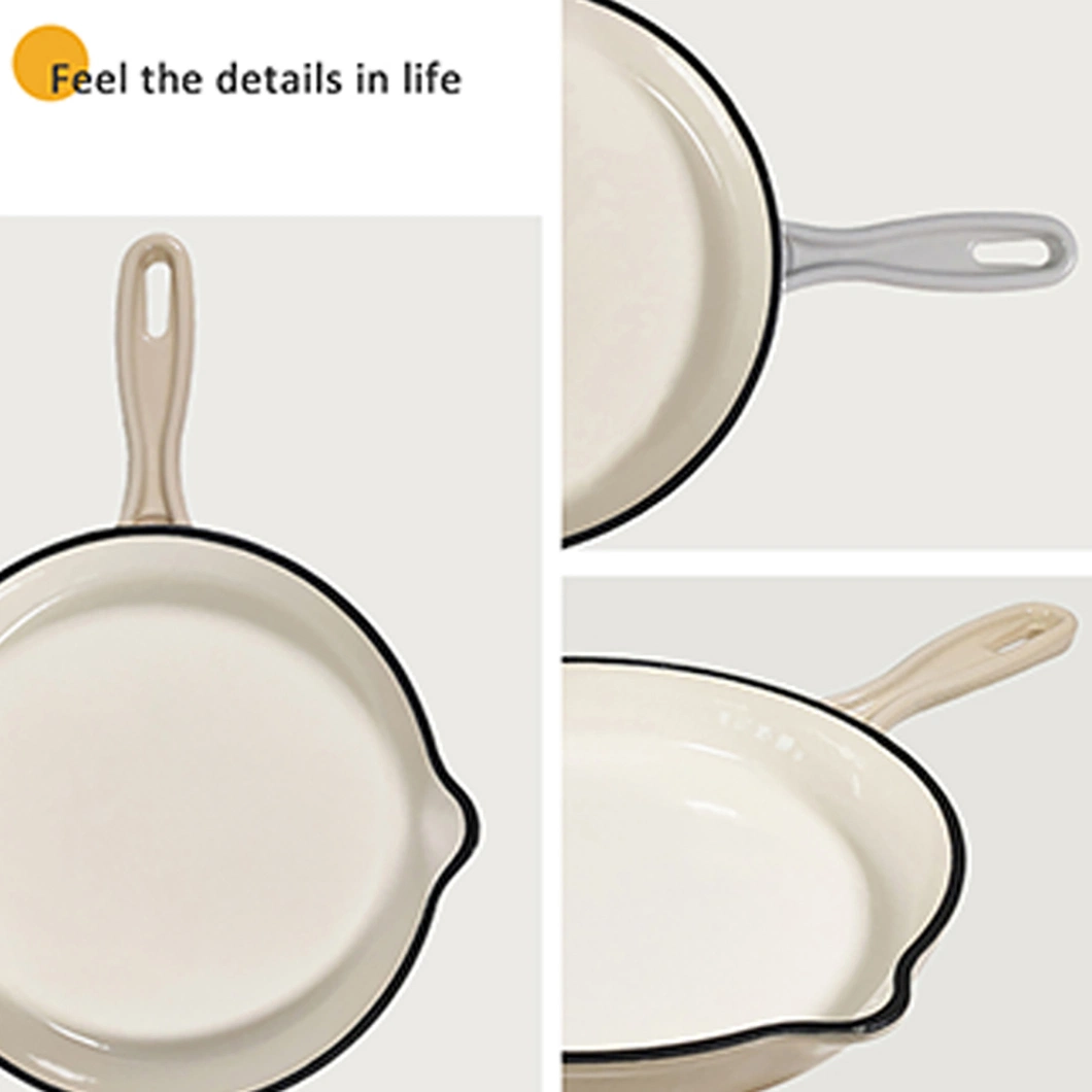 25.5 cm Francia superficial Sartén sartén redonda de cocina utensilios de hierro fundido esmaltado Crepe Pan