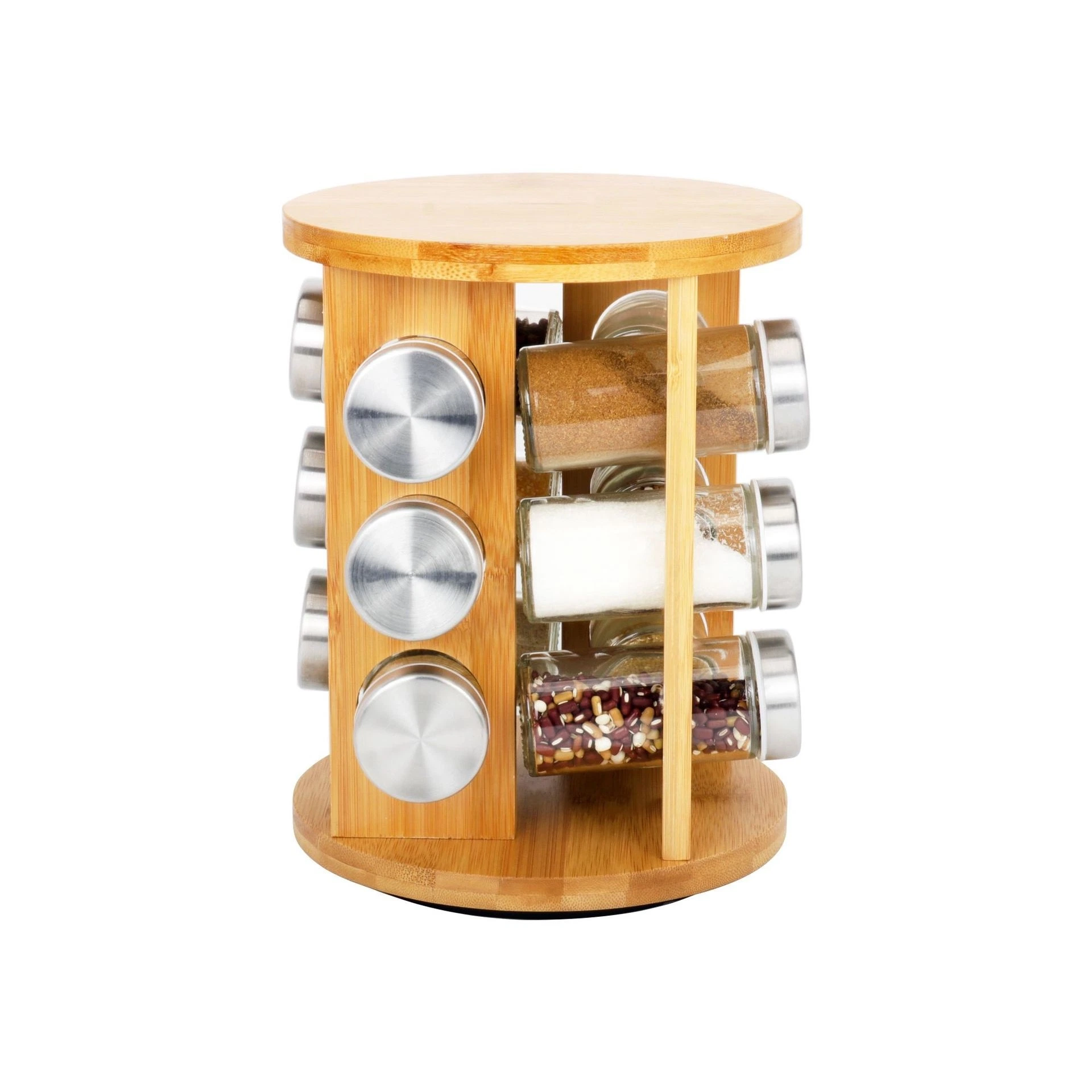 12 Seasoning Jar Spices Storage Wooden Spice Organizer Tower Round Kitchen Seasoning Rack Bl16340