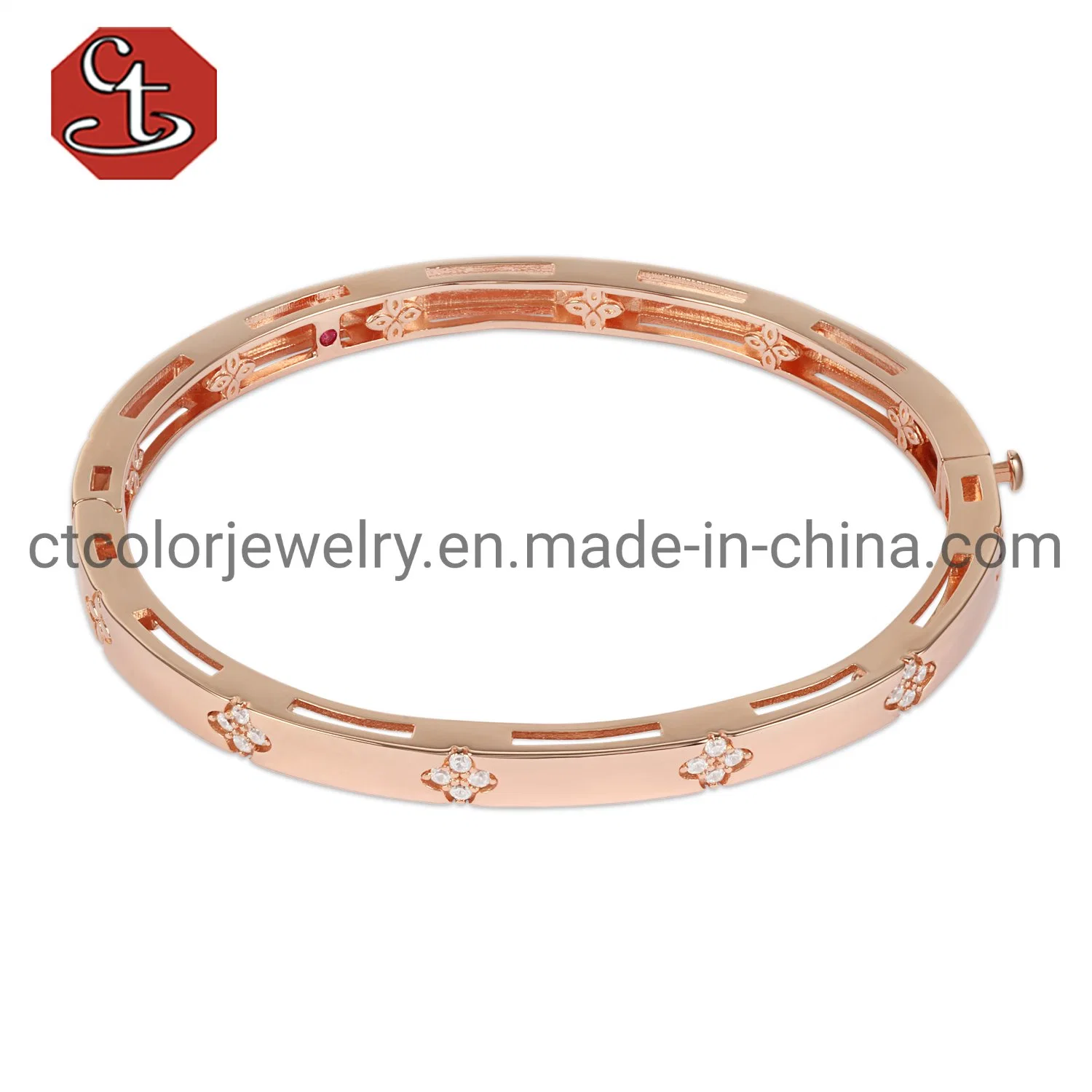 Fashion Bracelet Jewelry 18K Rose Gold Sterling Silver Cubic Zirconia Custom Bangle