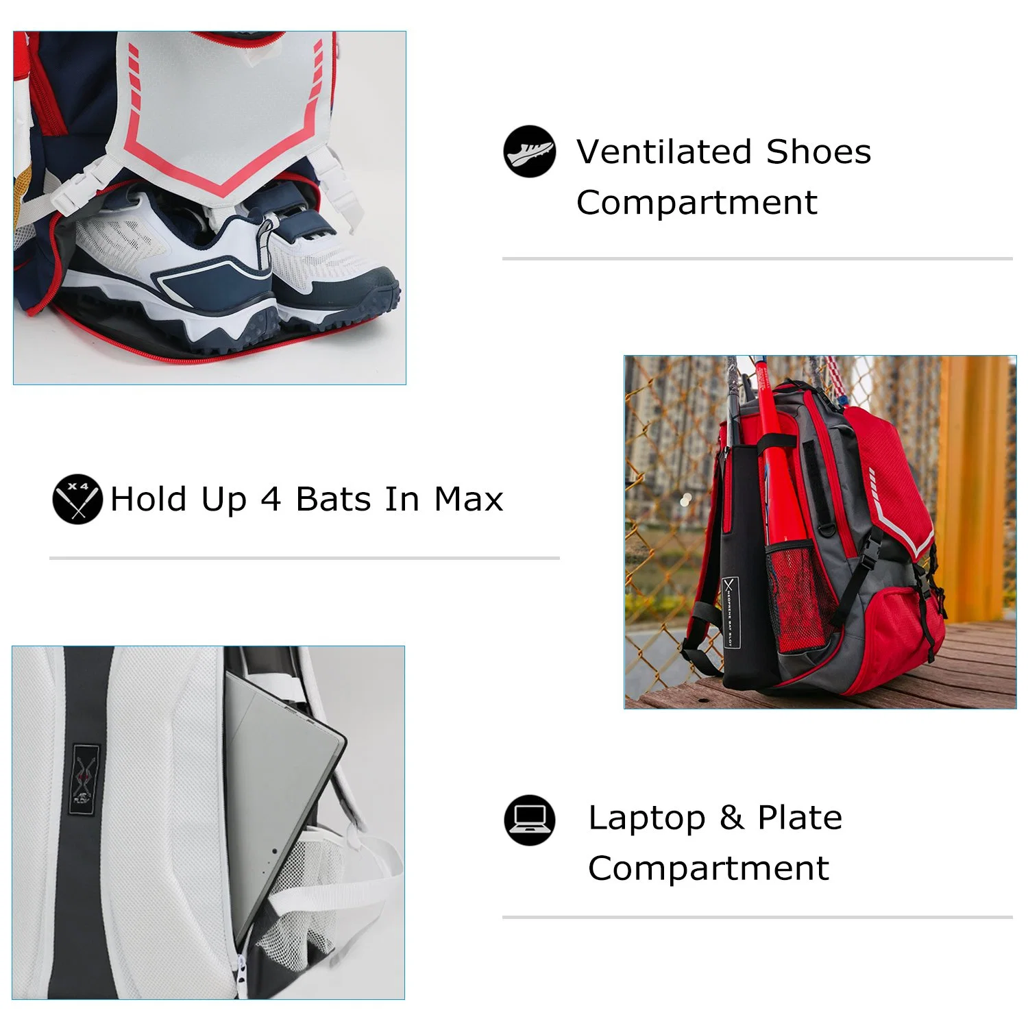 Black Red Baseball Bat Backpack