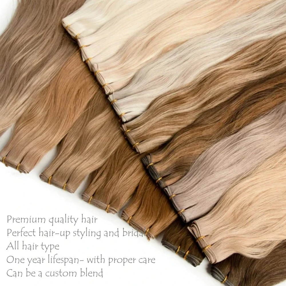 Top Quality Russian Genius Weft Hair Extensions Hand Tied Hair Extensions Raw Human Hair Seamless Weft Invisible