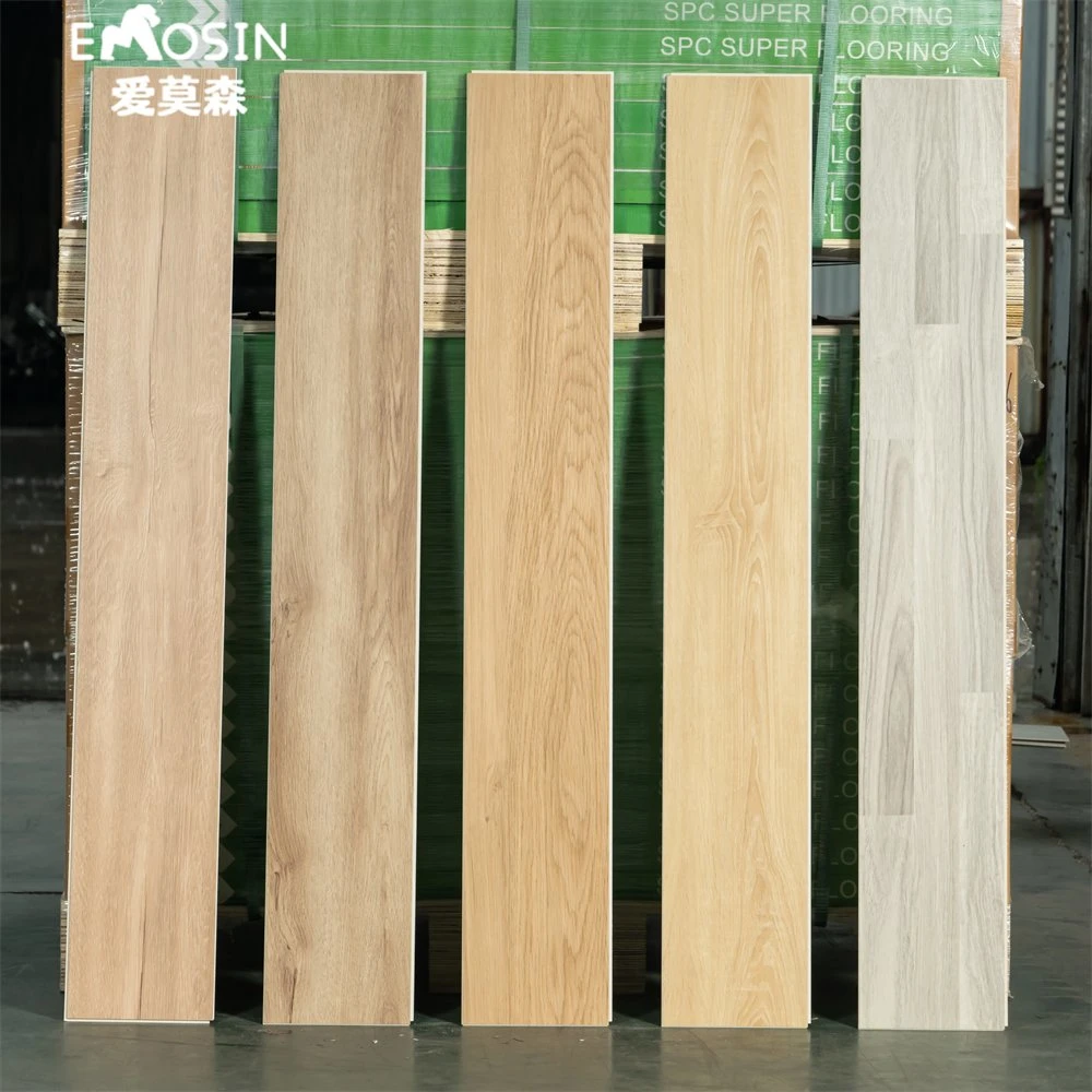 Planches de terrasse en composite bois-plastique avec texture en bois brillant Eir et revêtement de sol Spc.