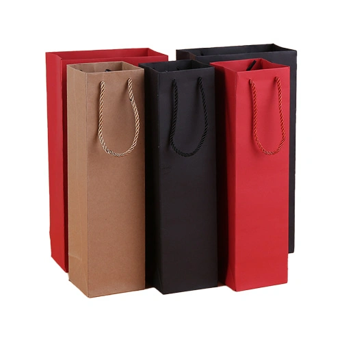 Custom High-End Red Wine Bottle Shopping Carrier Gift Paper Bag