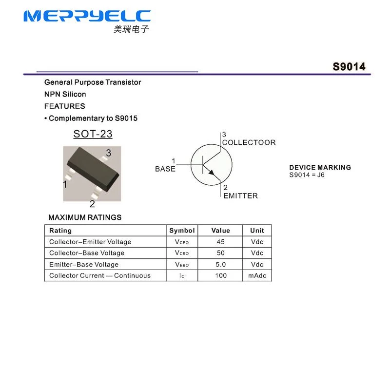 S9014 SOT-23 General Purpose Transistor NPN Silicon Diode Semiconductor Diode