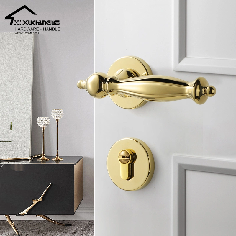 American Retro Interior Door Handle Lock Gold Bronze Door Handle for Wooden Door