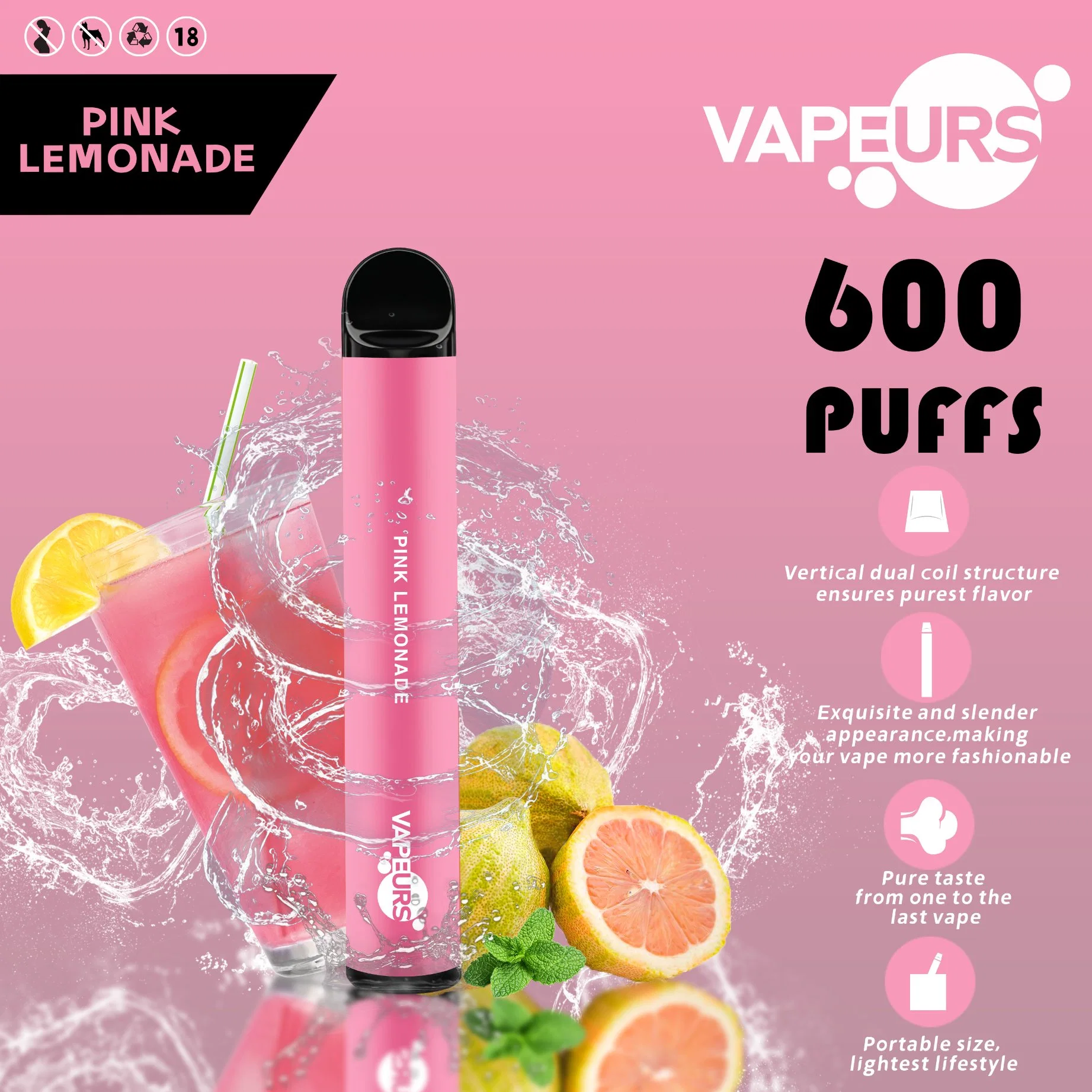 Одноразовые пироги Vape 600 Vapeurs Shenzhen 2ml E Cigarette Разные вкусы