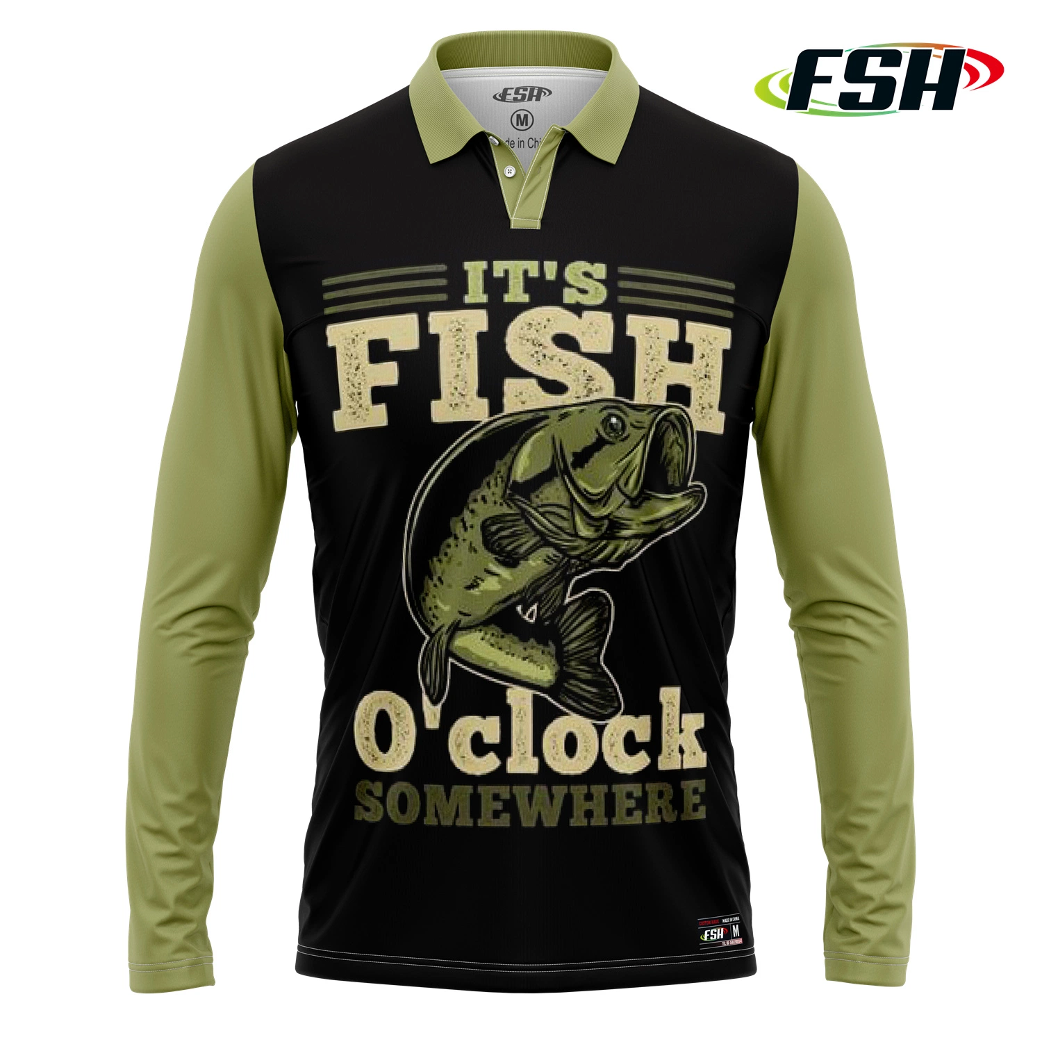 Black Polyester Polo Style Fashion Sublimation Print Fishing Shirt Men Outdoor Wear