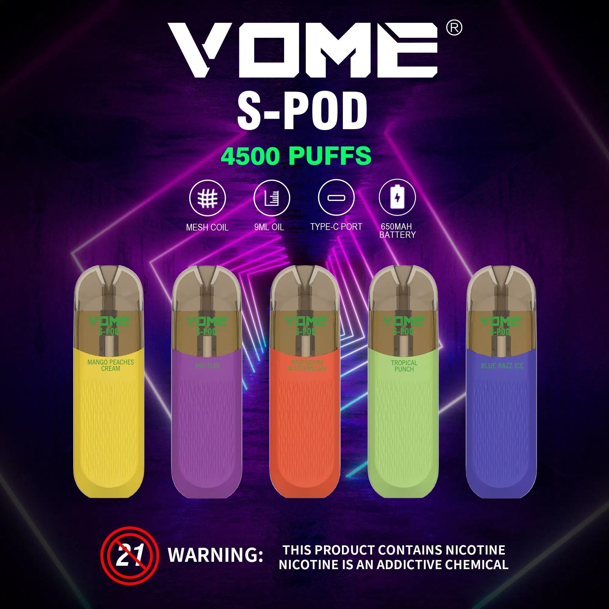 Original Factory Supply 4500 Puffs Vome S-Pod Rechargeable Disposable Vapor Puff Bar