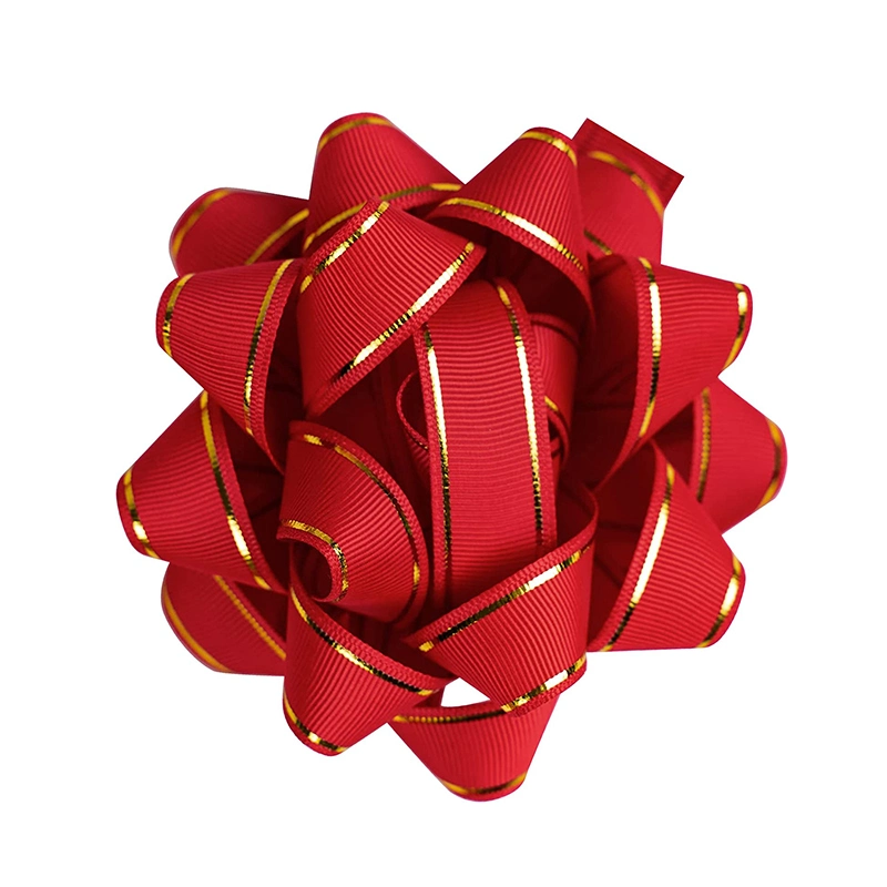Custom Design Logo Selbstklebend Rot Gold Vorgebunden Band Schleife Folie Wired Verpackung Dekoration grosgrain Geschenk Bogen für Ornament
