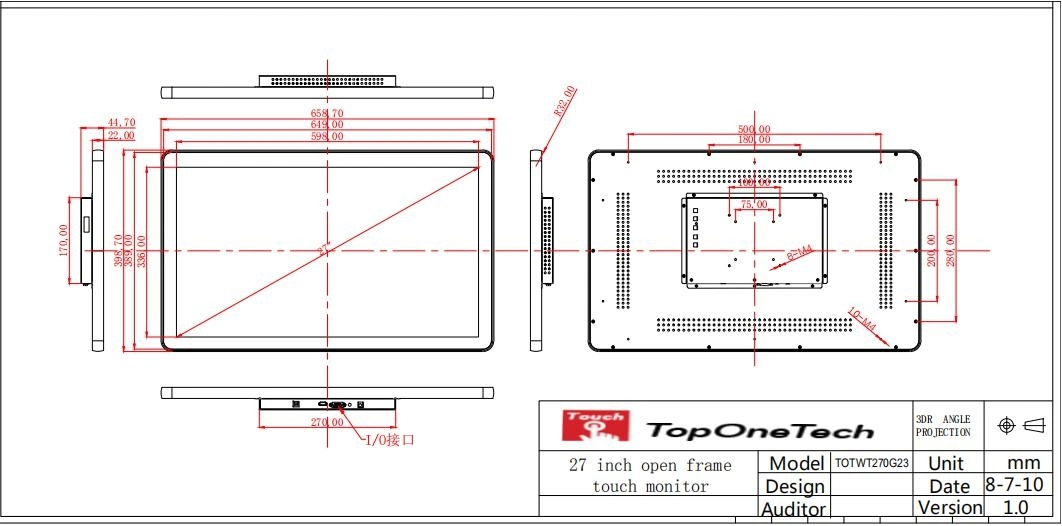 Bastidor abierto de 27 pulgadas multi monitor táctil TFT PCAP