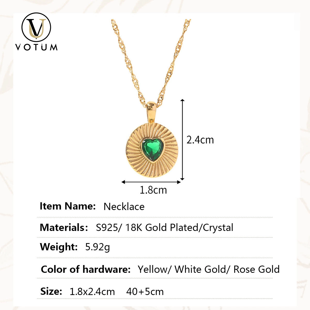 Votum Factory Customize S925 Silver 18K Gold Plated Crystal Heart Shape Necklace Handmade Jewelry