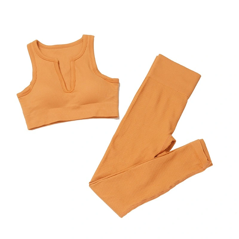 Sleeveless V-Neck Vest and Pants Multicolour Ribbed Cloth Yoga Wear Women Summer Sports Two-Piece Fitness Suit Jy1549