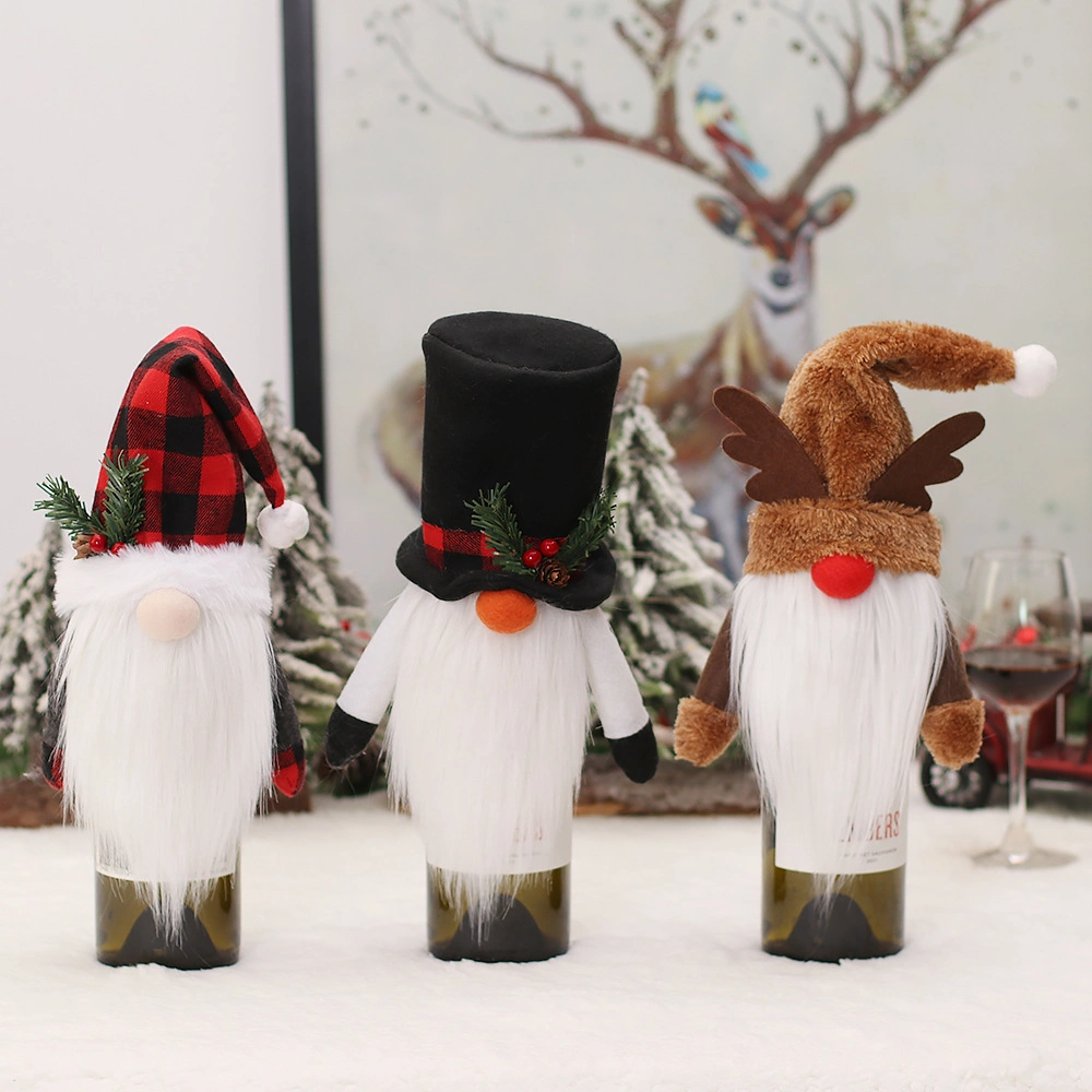 European and American Style Pointed Hat Top Hat Faceless Doll Wine Bottle Cover for Christmas