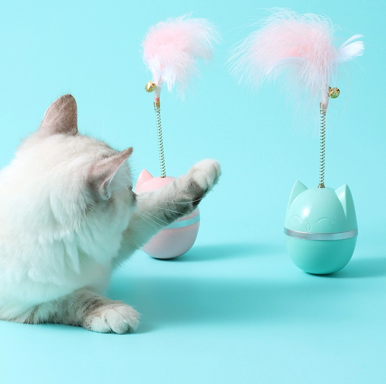 Comercio al por mayor de bloqueo de la cabeza de gato de dibujos animados con plumas decoradas juguetes Gato como mascota