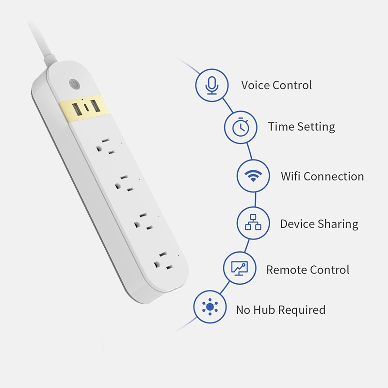 2USB+Type C Tuya WiFi Smart Power Strip fonctionne avec Alexa Accueil Google