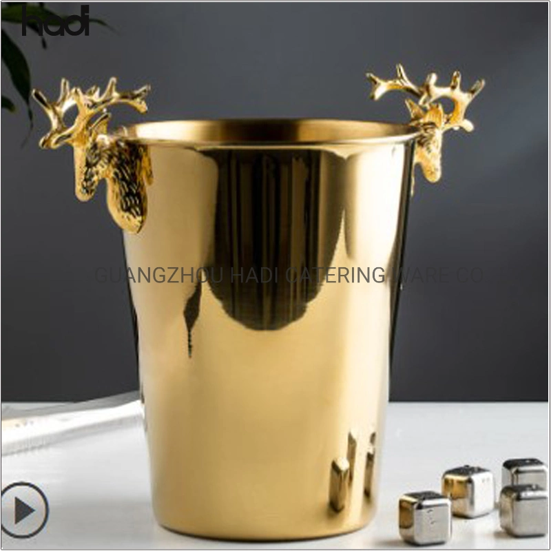 Guangzhou Hadi Wholesale/Supplier Restaurant Servers Hammered Stainless Steel Wine Bucket Luxury Hotel Buffet Gold Ice Bucket for Sale