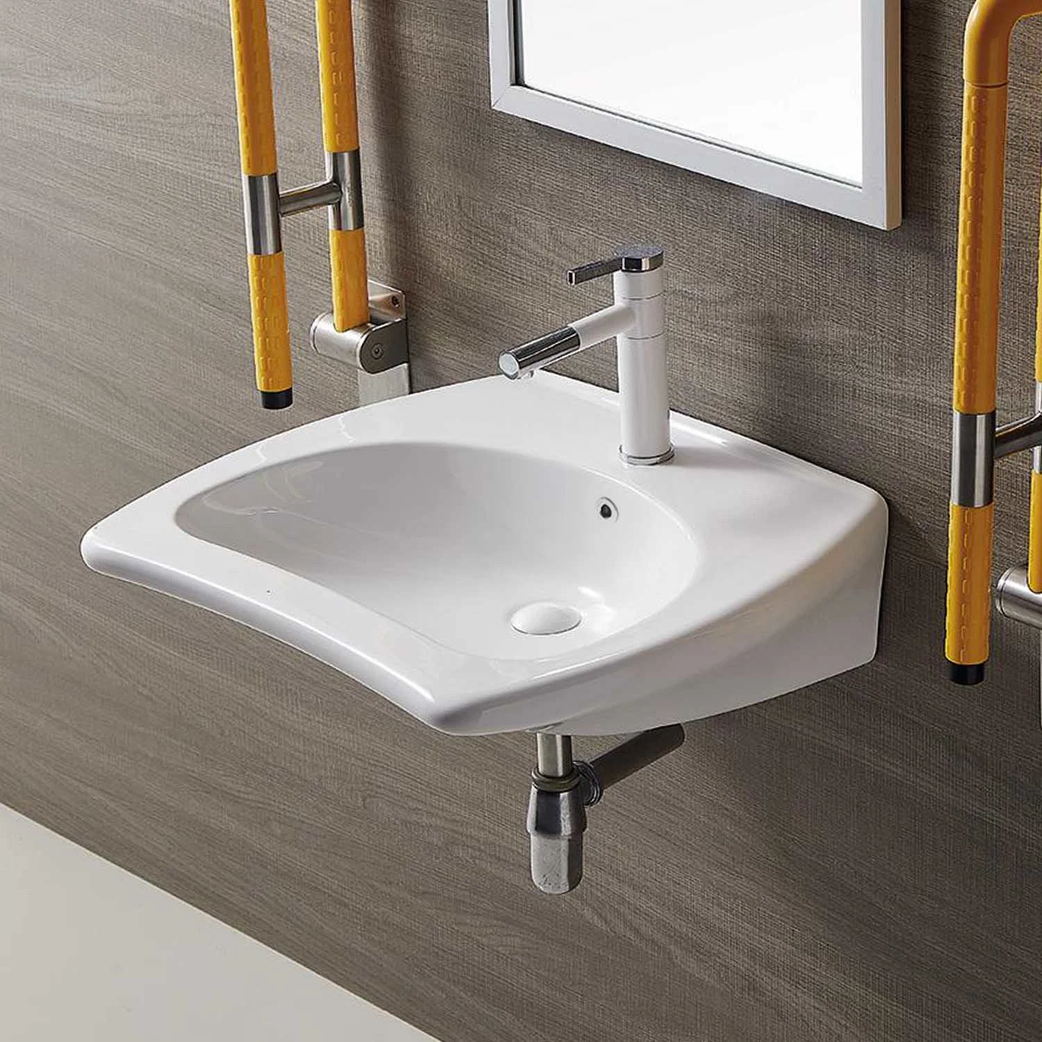 Height Adjustable Wheelchair Accessible Wc Lavatory Ada Compliant Ceramic High Quality Glossy White Rectangle Barrier-Free Wall Hung Handicapped Wash Basin