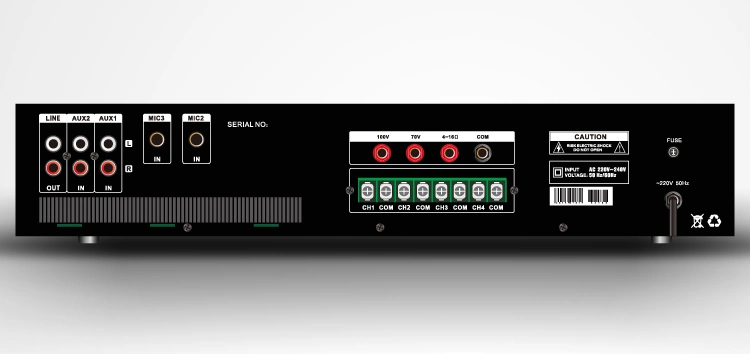 70-100V tres altavoces de 4 canales de micrófono en amplificador de megafonía Sistema