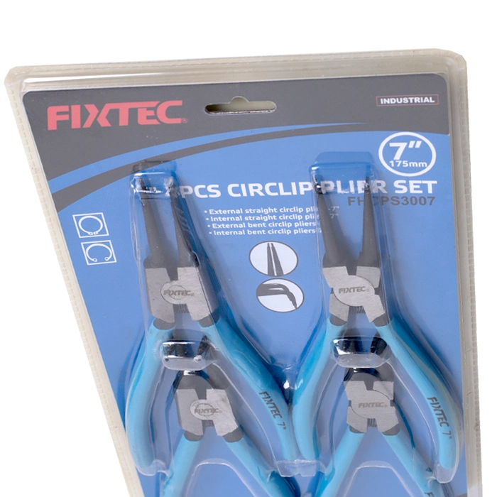 Fixtec 4PCS Circlip Plier Set CRV Professional Hand Tools 7 Inch CRV Snap Ring Circlip Plier Set