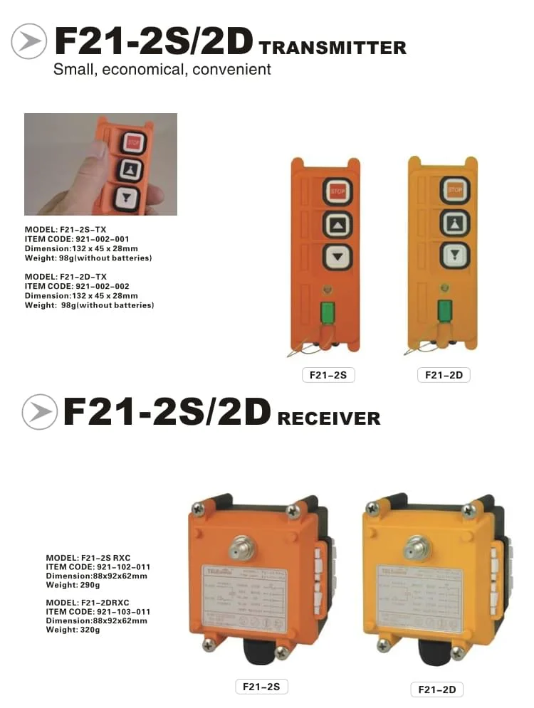 F21-2D Talha Elétrica de Controle Remoto Universal sem Fio Single/Double 2/4/6/8/10