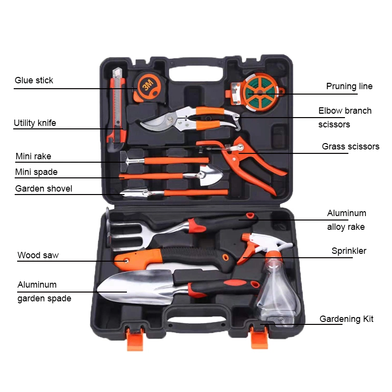 Caja de herramientas de jardín con rastrillos de aleación y picas para plantas decoración bricolaje