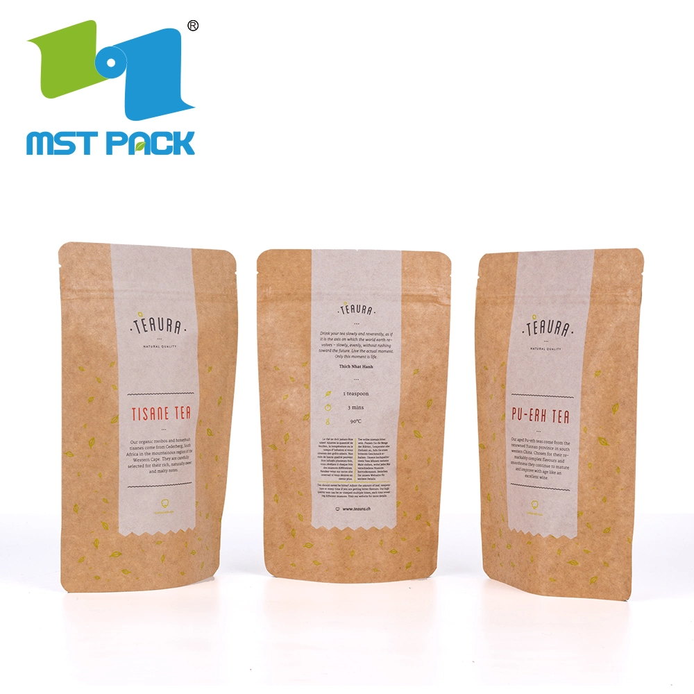 China Manufacturer Customized Popular Craft Brown Paper Tea Packaging Bag for Fruit Juice Milk Powder