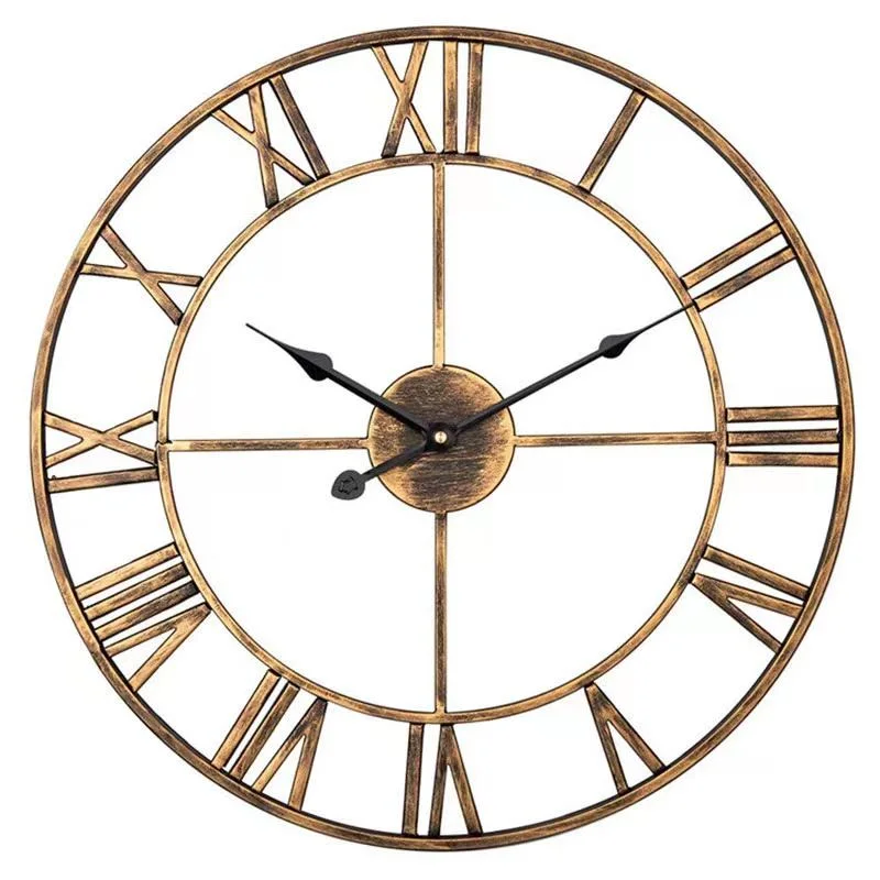 24&amp;rdquor; Gran Reloj de pared de metal Industrial antiguos números romanos relojes esqueleto de hierro