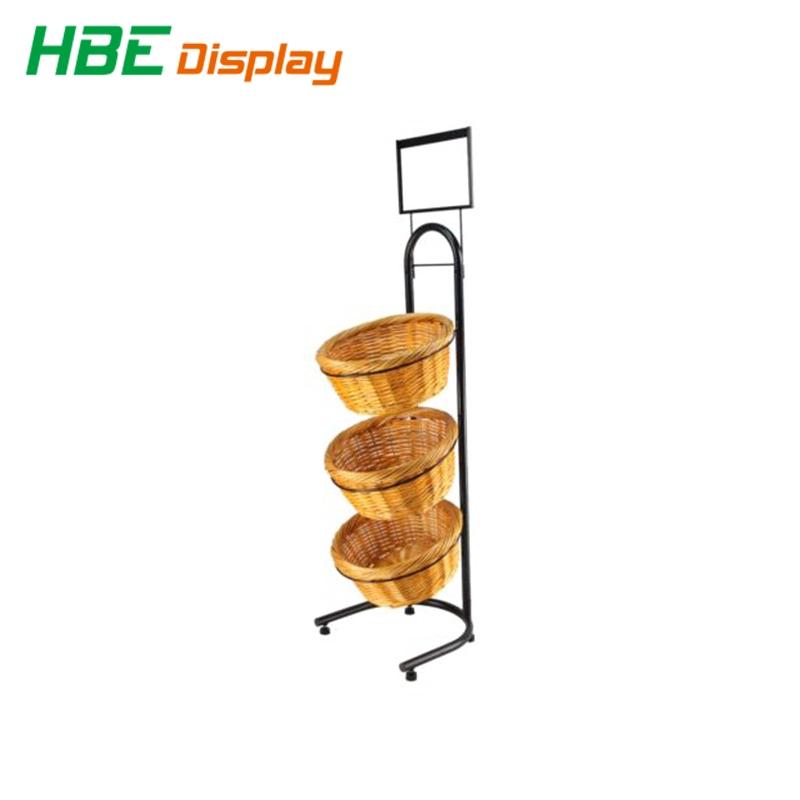 Grocery Store Lightweight Stable Metal Basket Stand for Fruit with Sign Holder