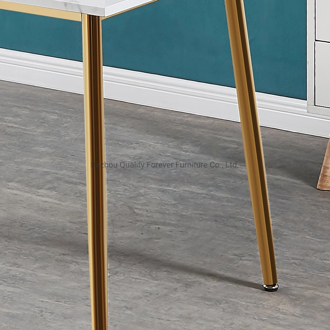 Modern MDF with Marble Paper Gold Steel White Dining Table