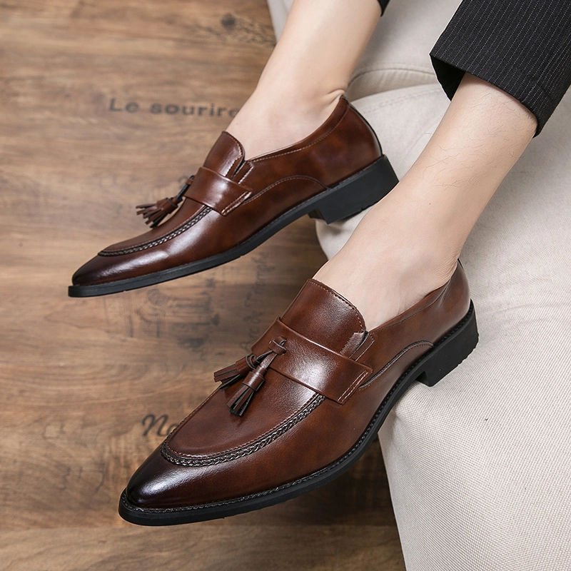 Men's Leather Business Fashion Slip on Dress Shoes