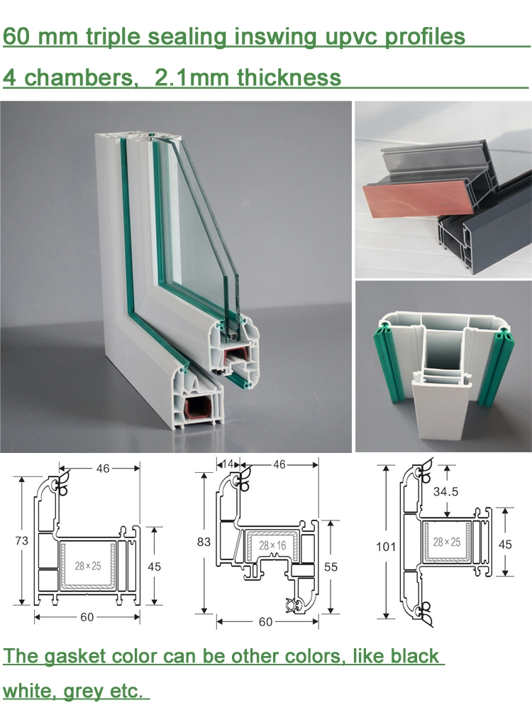 White and Color PVC Profile 65mm Frame and Sash /UPVC Profile /Plastic Raw Building Materials