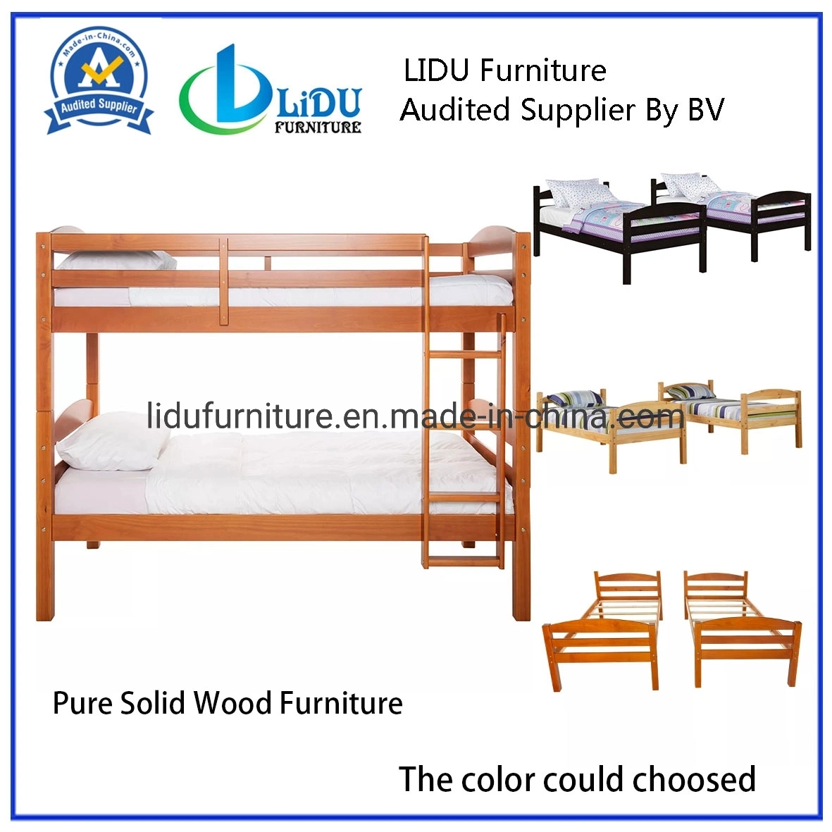 School Bedroom Children Twins Bunk Bed Frame Kids Solid Wood Standard Bunk Beds