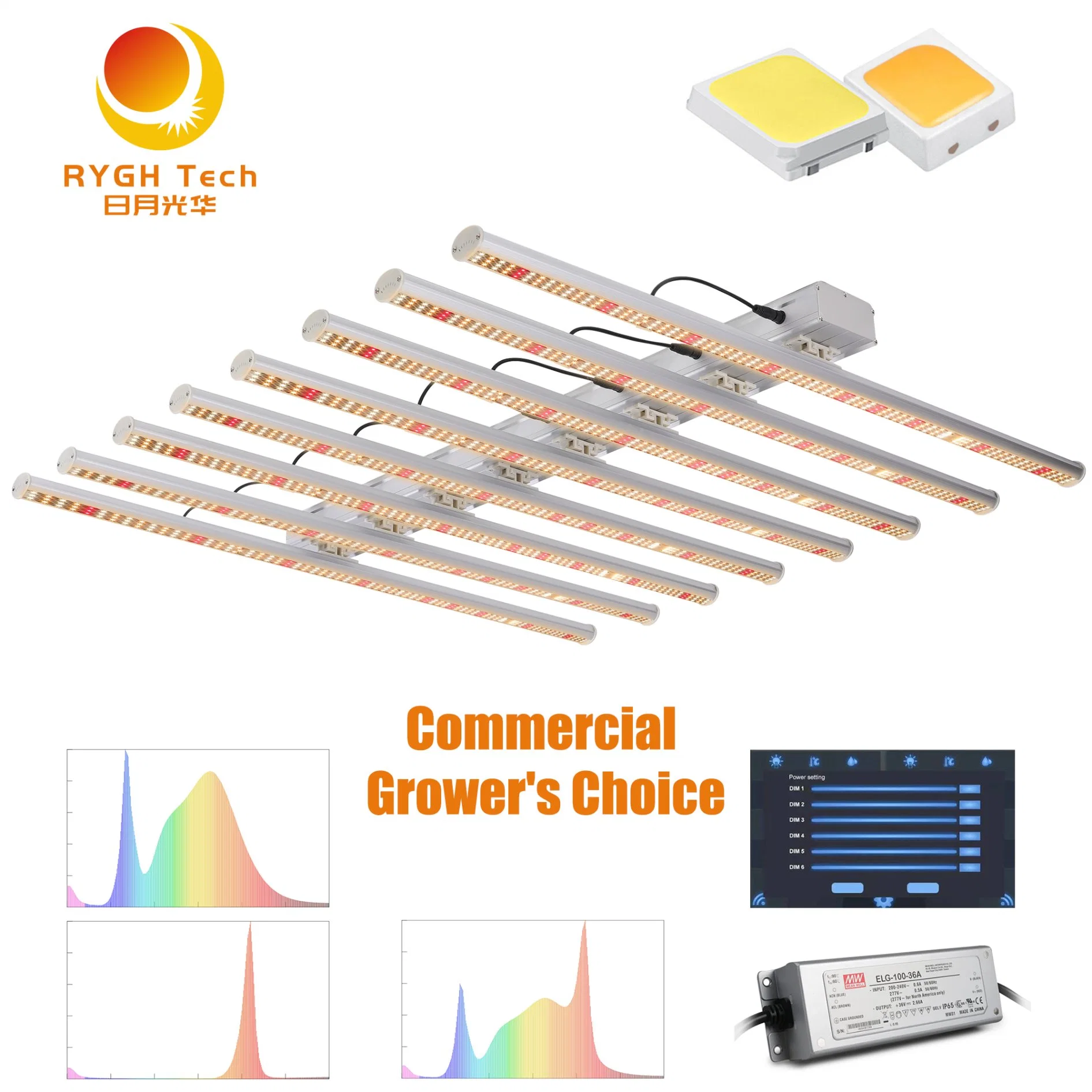 O alto desempenho RoHS Aprovado Rygh Frutos Hortícolas crescer LED Light Rygh-Bz800