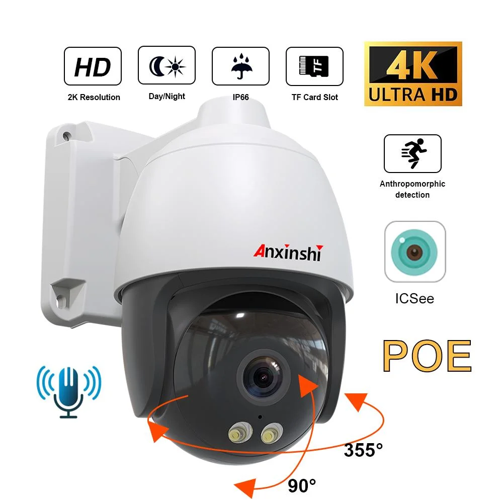 Poe 4K 8MP PTZ Camera Humaniod Detection Audio Day and Night Double Light Full Color Mini Security Ultra HD Dome Camera Kits Sonyimx415