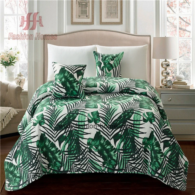 100%Polyester Microfiber Palm Leaves Printed Quilt Set Cotton Quilt